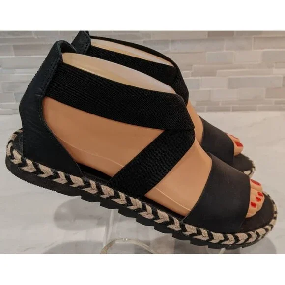 Women's SOREL Ella II Black Leather Criss Cross Sandals SZ 7 - Picture 5 of 10